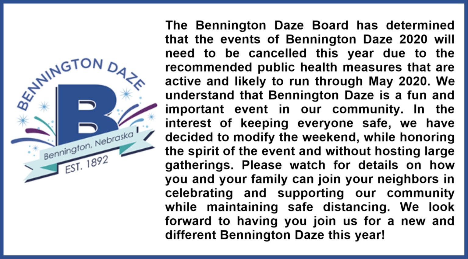 Bennington Daze Announcement City of Bennington, Douglas County, Nebraska